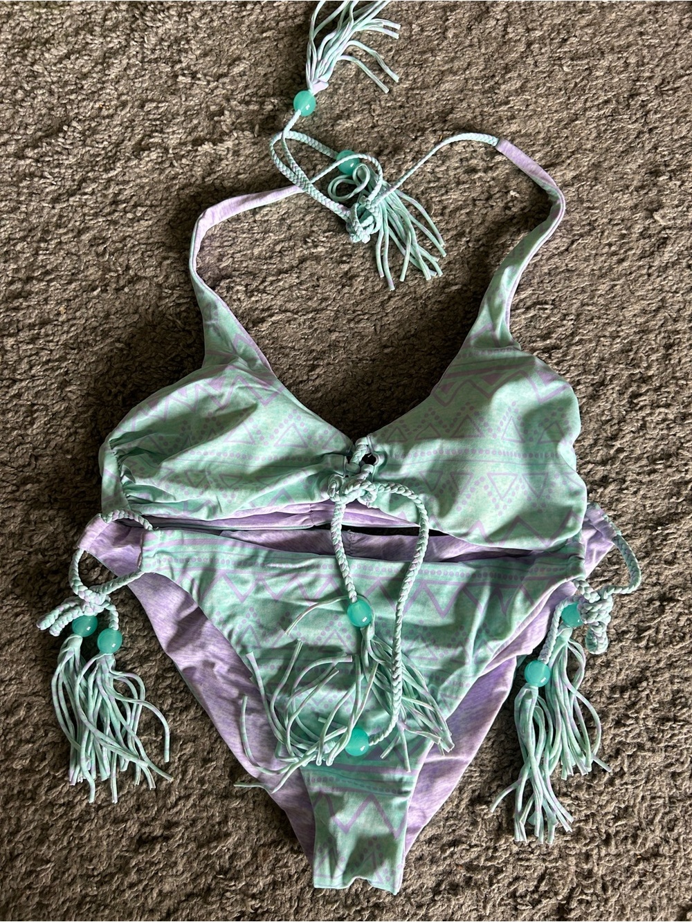 Mint & Lavender Tassel Bikini Set